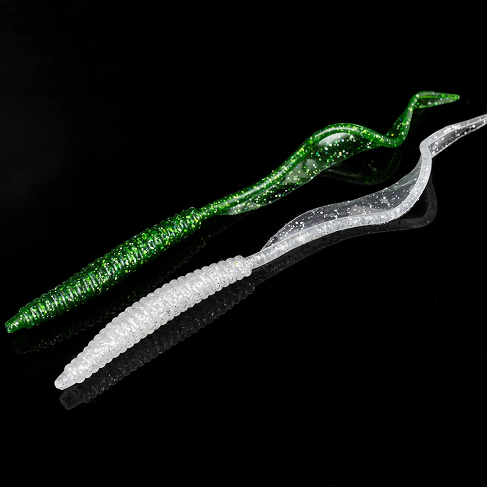 Señuelos de Pesca Swimbait, cebos de pesca con cola de falda, cabeza de plantilla, señuelos de plástico suave que brillan, cebos de pesca de pulpo, trucha, lubina, Cola gruesa, 5 piezas - imagen 5