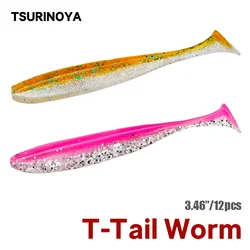 TSURINOYA-SEÑUELOS blandos de 88mm, 3,6g, cola T, doble Color, gusano Sábalo, Wobblers, cebos artificiales de silicona, aparejos de señuelo de pesca
