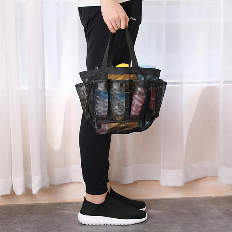 Bolsa de almacenamiento de malla de gran capacidad, bolsa de lavado de malla cosmética portátil, cesta de baño, bolsa de viaje multifuncional para acampar al aire libre - imagen 5