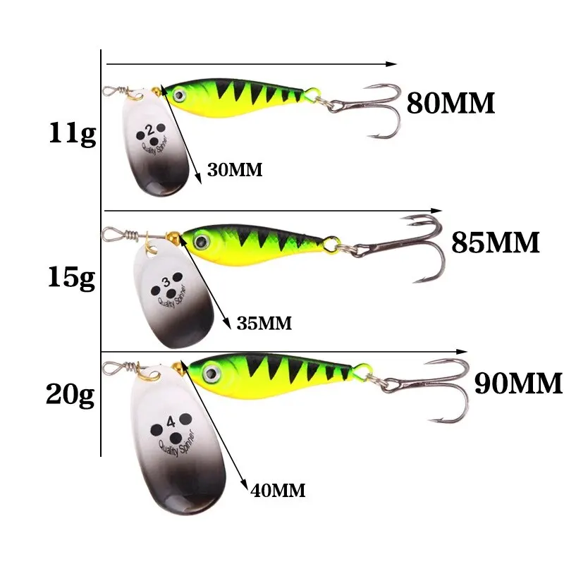 Señuelos de Pesca giratorios de Metal, 1 unidad, 11g, 15g, 20g, lentejuelas, Iscas, cebos duros artificiales, guapa, Lucio, anzuelo afilado, aparejos de Pesca - imagen 4