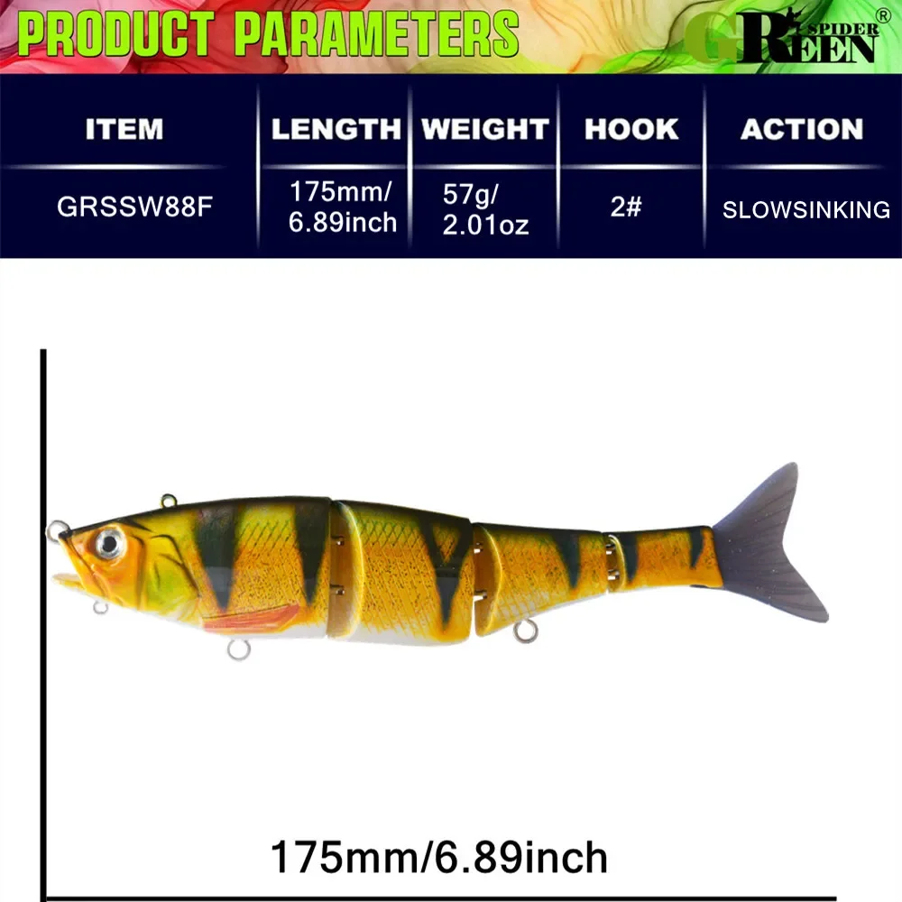 GREENSPIDER Señuelo Wobbler hundimiento lento para lucio – Articulado - imagen 4