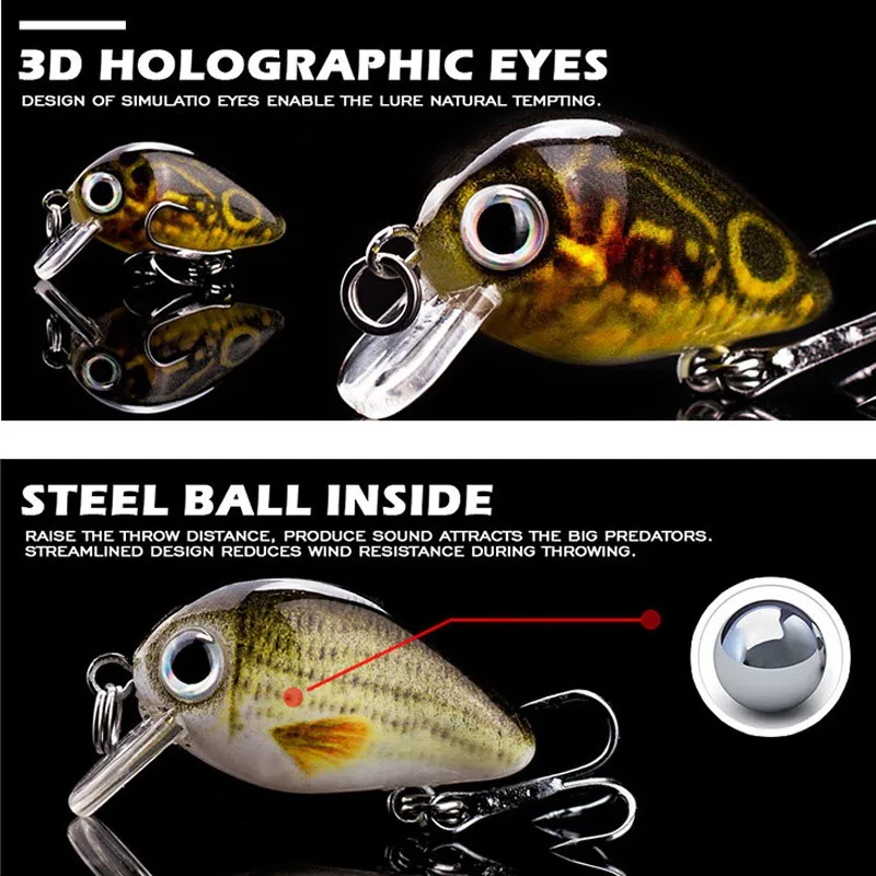 Juego de Mini Señuelos de Pesca, cebos de manivela realistas, cebos artificiales, Swimbait con caja de aparejos, 5 uds. - imagen 3