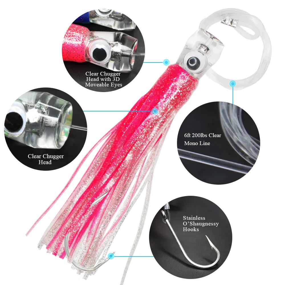 1 cebo de calamar acrílico de pesca de fibra reflectante, que incluye sedal y anzuelo duraderos, disponible en dos tamaños y siete colores. - imagen 5