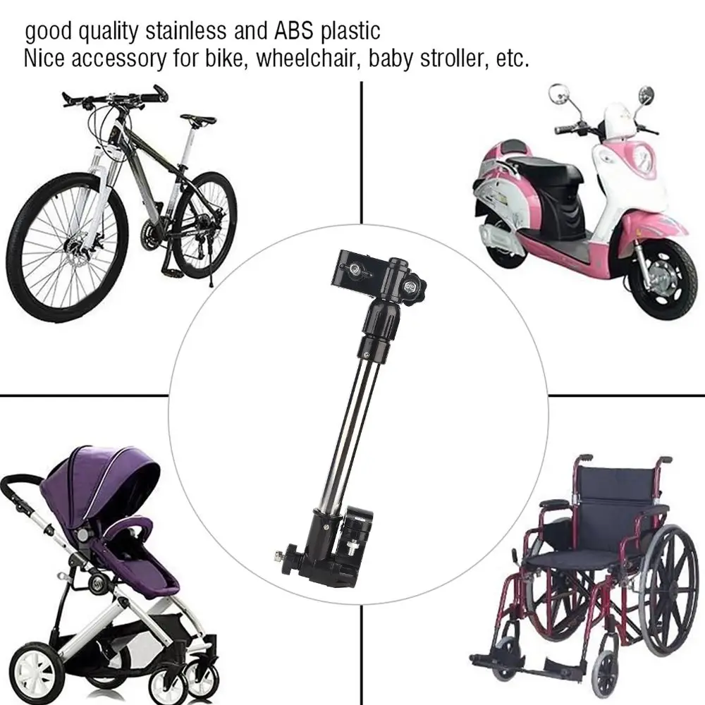 Soporte de paraguas ajustable ABS + acero inoxidable negro + soporte de extensión de paraguas plateado fácil de instalar resistente - imagen 5