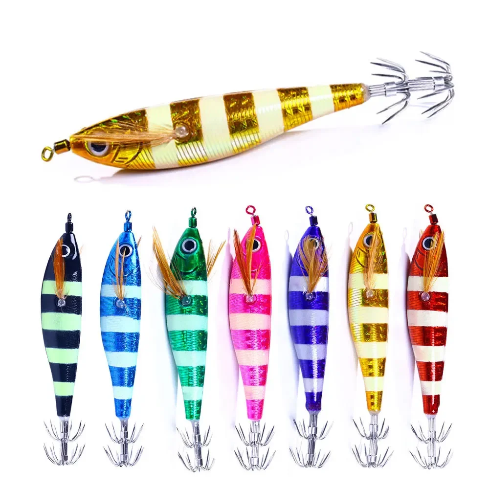 Plantillas luminosas de calamar, anzuelo de calamar de pulpo, camarón de madera, sepia, señuelo de pesca, anzuelo de paracaídas doble, equipo de cebo de fundición, 105mm, 9,5g - imagen 3