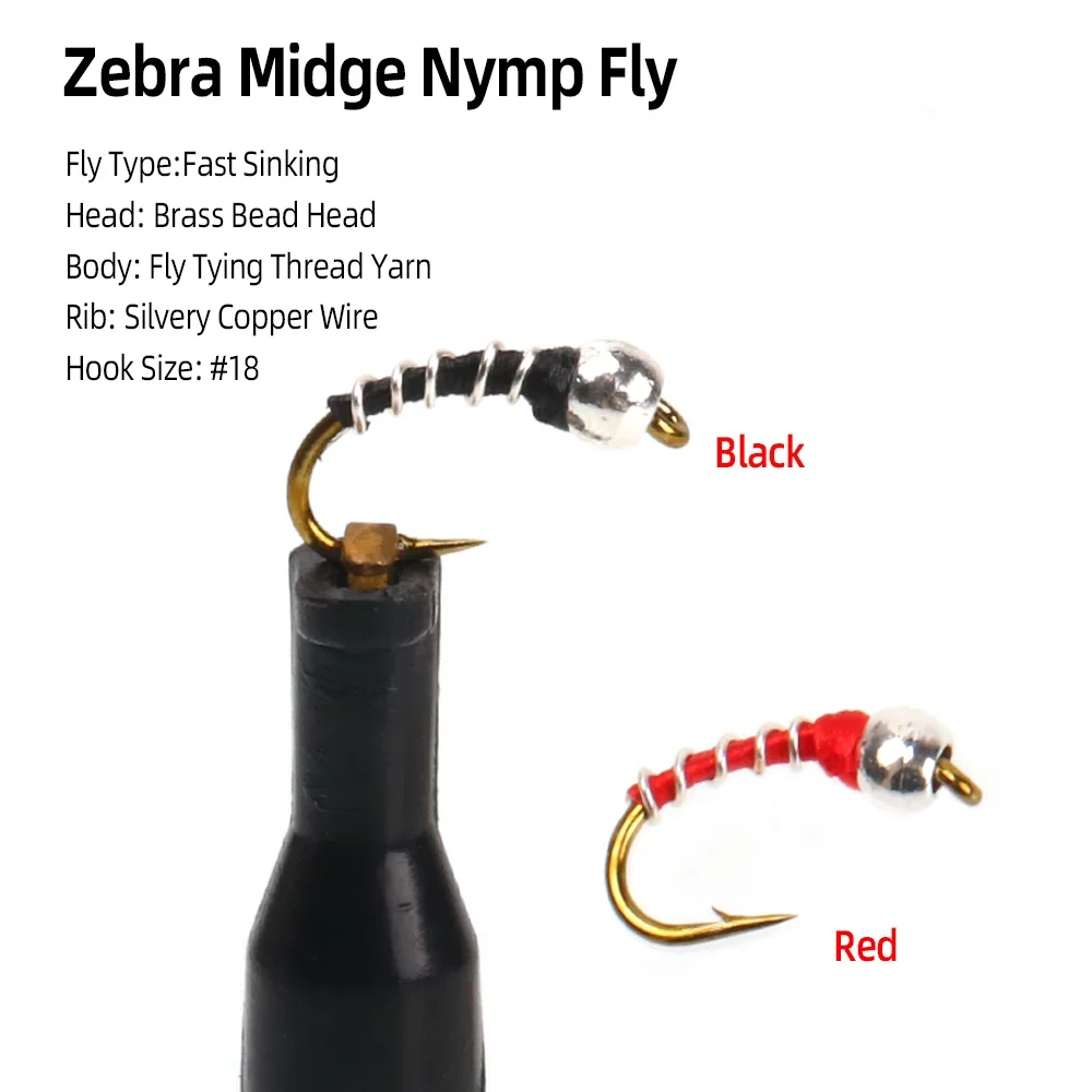 Wifreo 10 piezas Zebra Midge Ninfa Fly Emergers Mosca atado gancho # 18 moscas de pesca con mosca húmeda trucha Bluegill Panfish cebos de señuelo de pesca - imagen 3