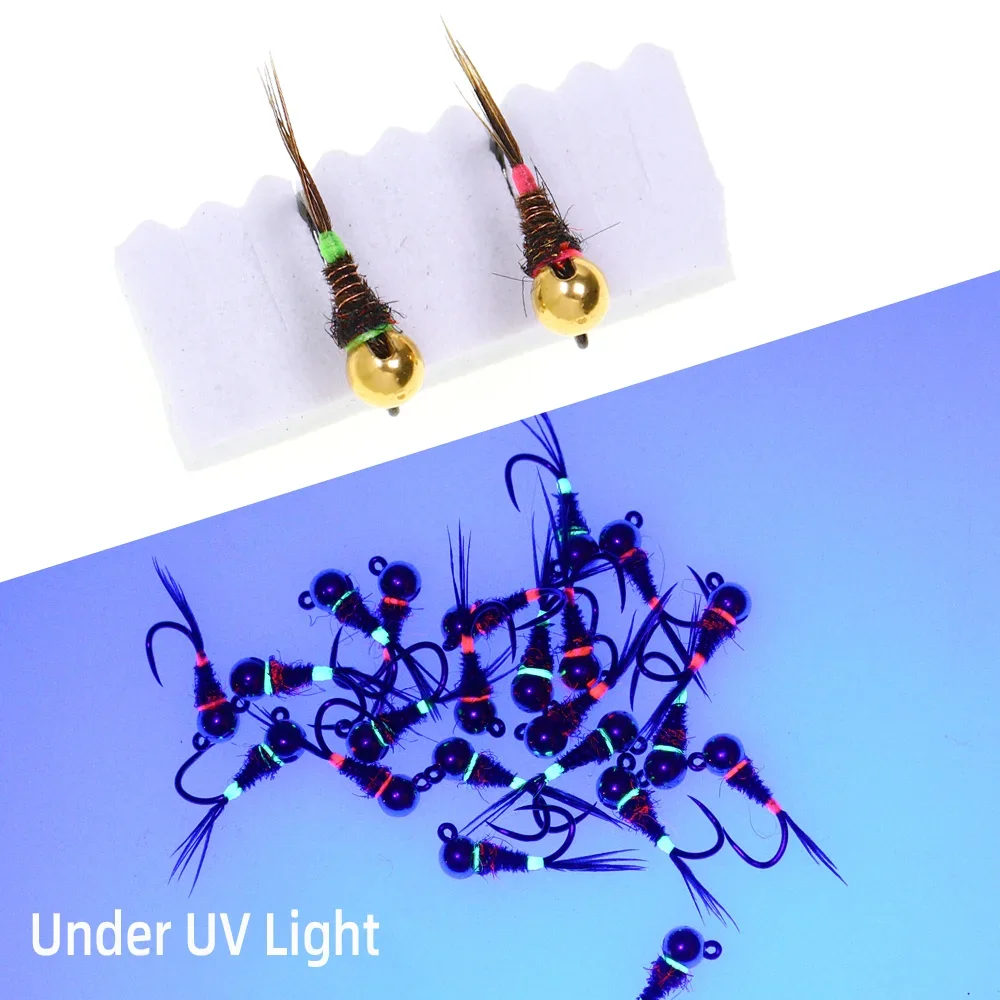 Wifreo 6 uds cabeza de cuentas de tungsteno plantilla Ninfa sin púas gancho para atar moscas # 14 # 18 Señuelos de trucha de ninfa europea de hundimiento rápido Señuelos de pesca de filas - imagen 5