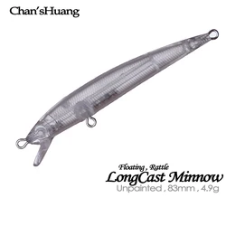 Chan'sHuang Señuelo Minnow flotante sin pintar blanco con sonajero