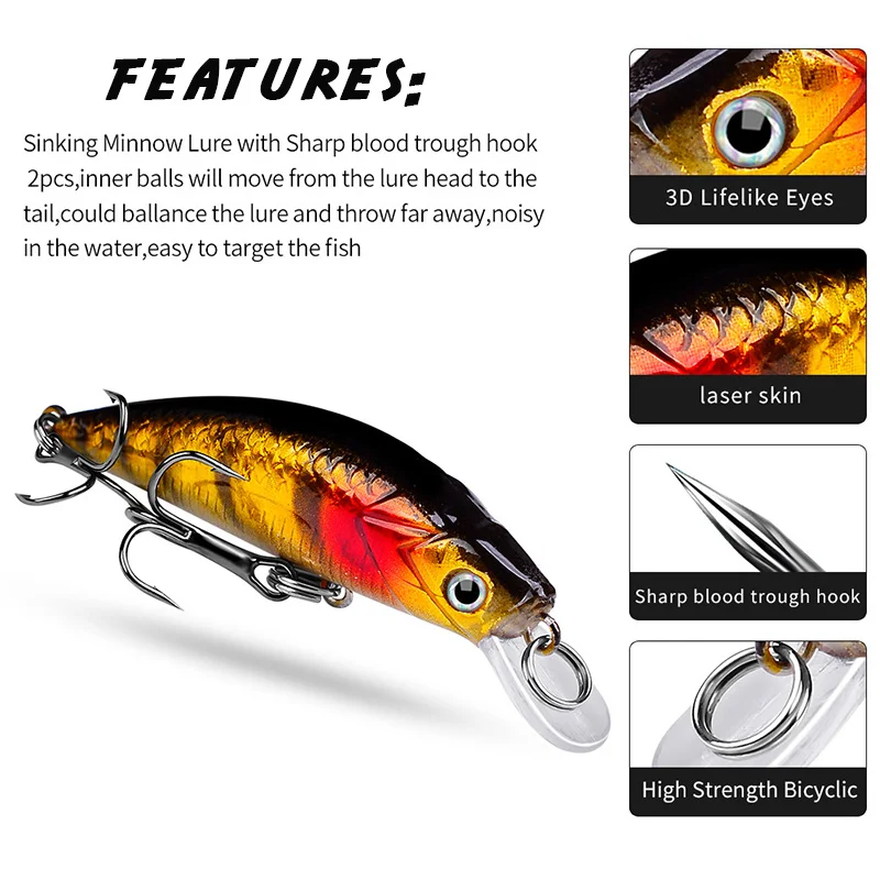 Cebo Artificial para pesca subacuática, señuelo de pececillo que se hunde, 6cm, 6g, 1 piezas - imagen 3