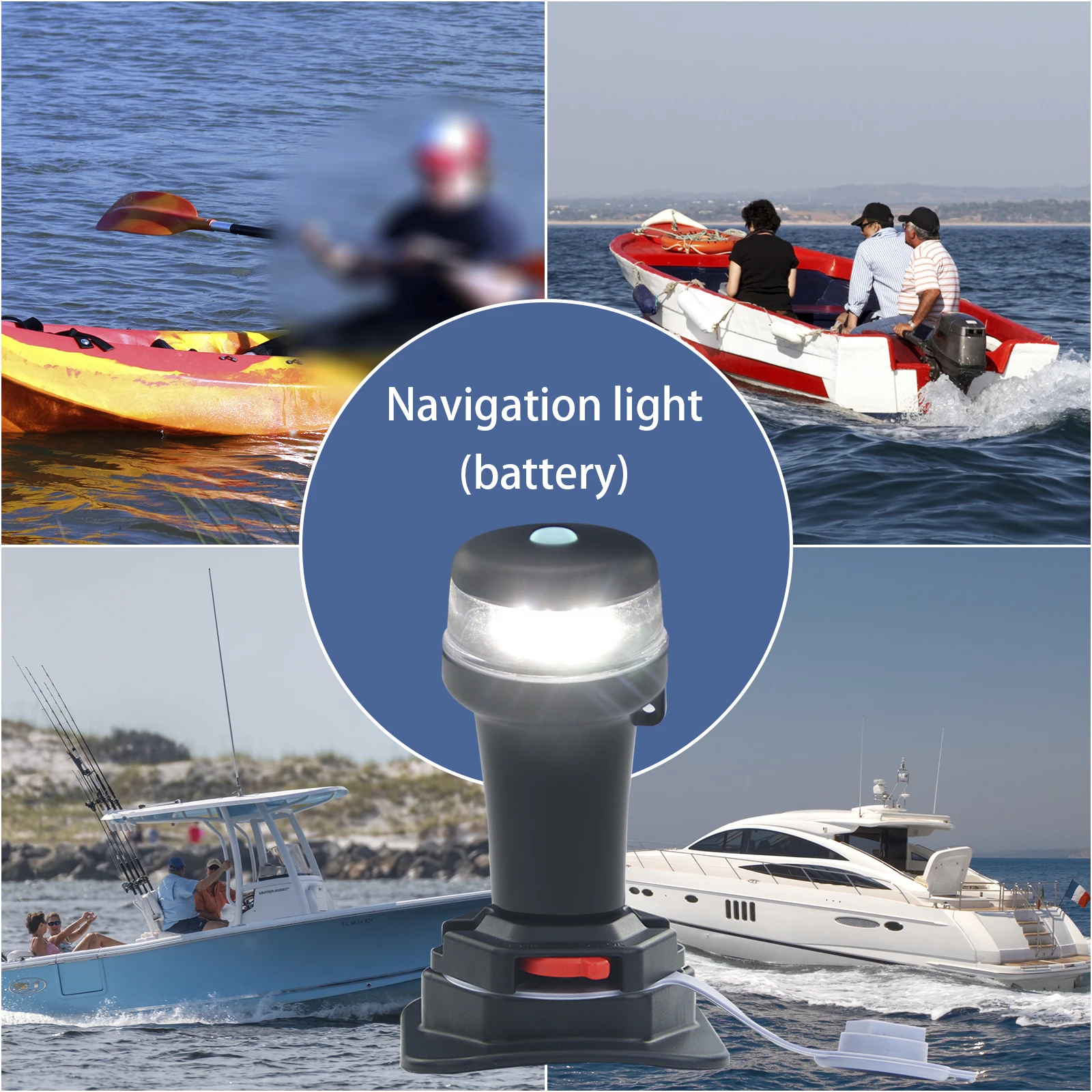 Luces navegación LED para kayak con base adhesiva y batería portátil - imagen 4