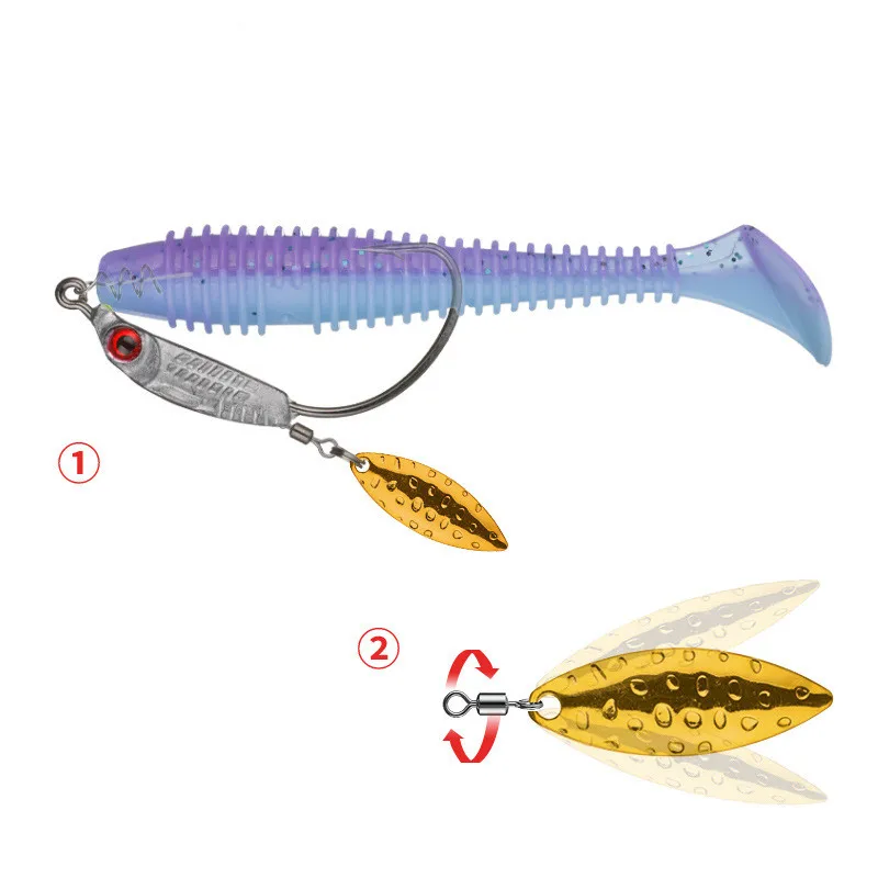 Anzuelo de gusano con forma de pez con plomo, 3g, 5g, 7g, 10g, 14g, anzuelos con cabeza de anzuelo, puntada de bloqueo, cebo giratorio, señuelos artificiales, lote de 5 piezas en oferta - imagen 4