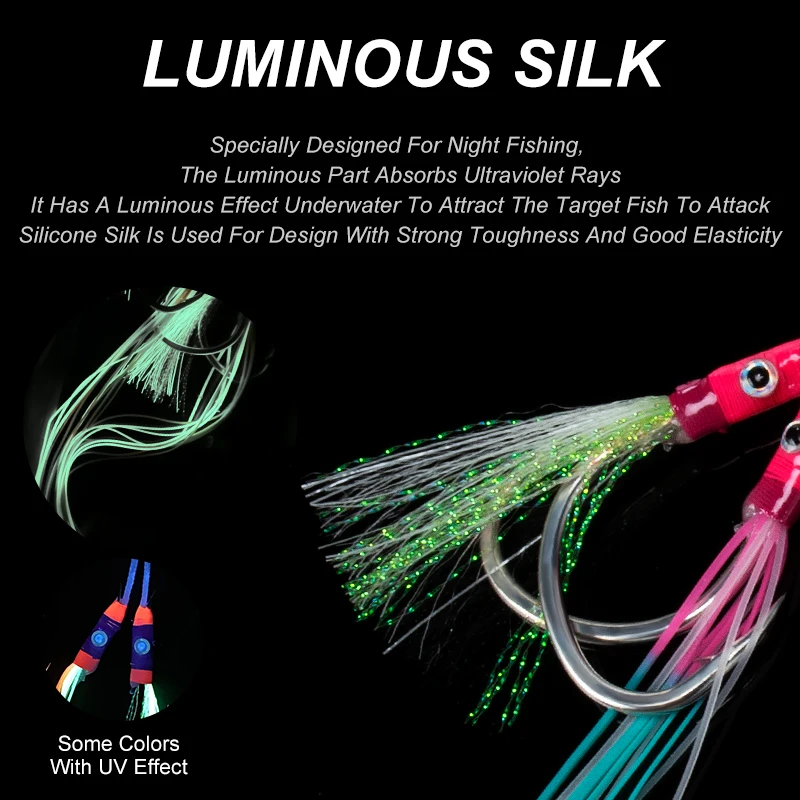 OBSESSION-anzuelo de Pesca de hundimiento lento, anzuelo de plantilla de alto carbono, doble asistencia, brillo, barco oceánico, anzuelos de Pesca, HK036, 10 pares/lote - imagen 5