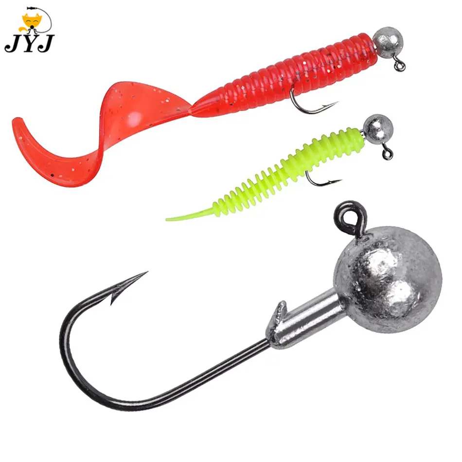 JYJ 40 Uds. Por caja 1g 1,5g 2g 3g anzuelo de pesca con cabeza redonda, anzuelo de pesca afilado de acero al carbono para cebo de señuelo de gusano suave - imagen 5