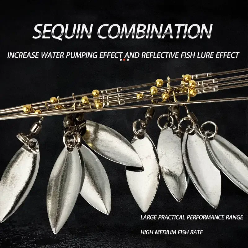 Aparejos de paraguas Alabama de 5 brazos con 8 cuchillas, hoja de sauce ultraligera, aparejo multiseñuelo para Señuelos de pesca de lubina, cebo de natación en agua salada - imagen 4