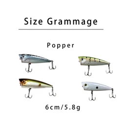 Popper Topwater 6cm superficie - Para lubina y trucha con anzuelos