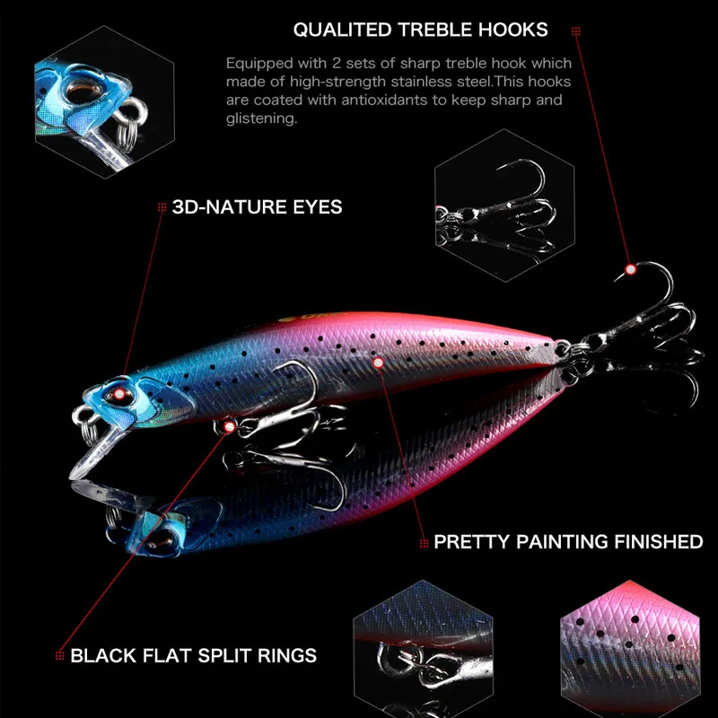 Señuelo de pesca Jerkbait de fundición larga, cebo duro Artificial para trucha, carpa, 75mm, 11g - imagen 5