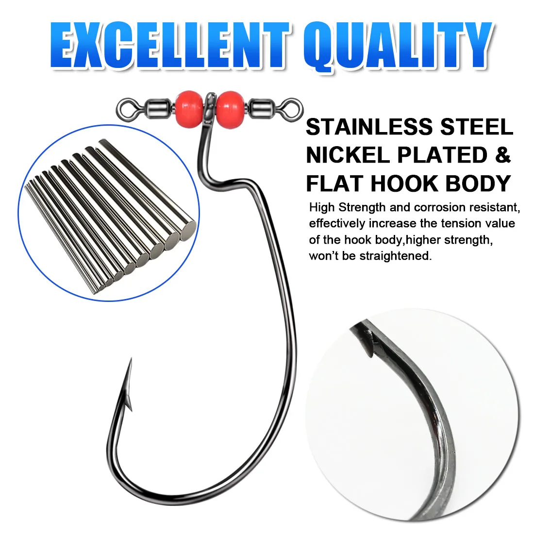 FishTrip-anzuelo de pesca EWG, anzuelo compensado para pesca de lubina con giratorio, agua salada, agua dulce, bagre, gusano, 25 uds. - imagen 2