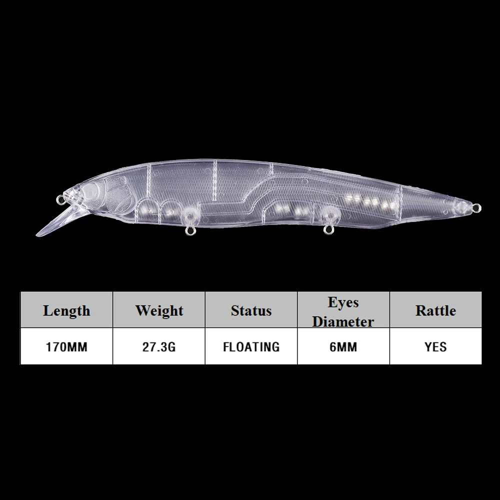 Chan'sHuang-señuelo de pesca Artificial, cebo en blanco sin pintar de 10 piezas, Rattte fuerte, 170mm, 27,3g, pistón de piscardo largo fundido en el interior, bricolaje - imagen 2