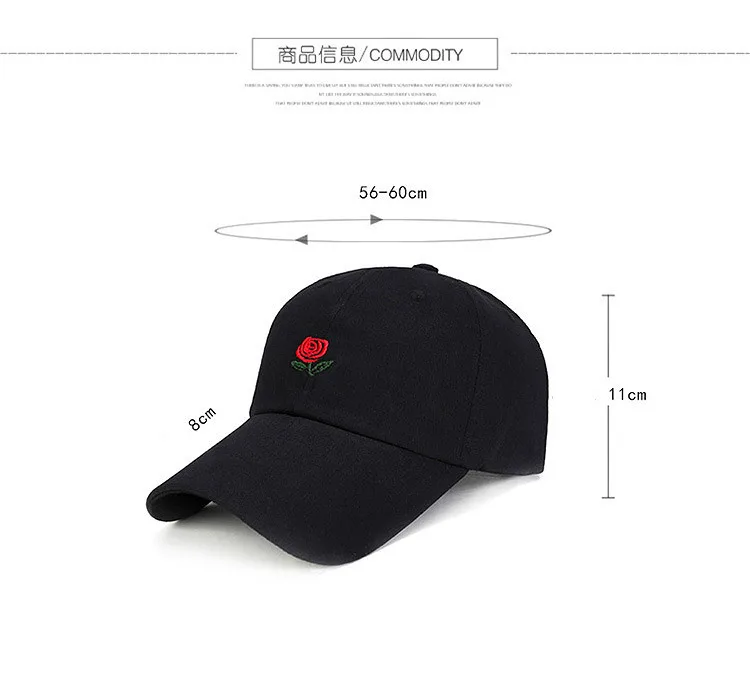 Gorra de béisbol con bordado rosas vista frontal