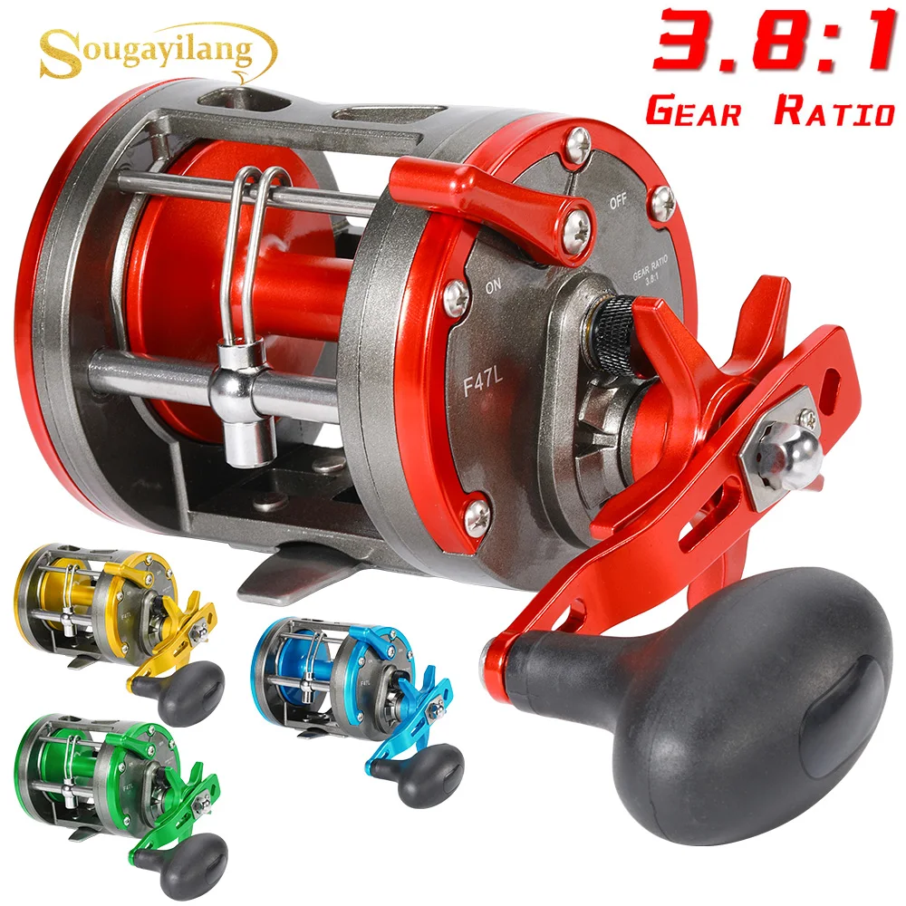 Carrete de Pesca Sougayilang Baitcasting, carretes de Pesca con tambor de curricán, mano izquierda/derecha, equipo 3,8, carrete de Pesca con tambor de curricán, arrastre máximo de 28kg