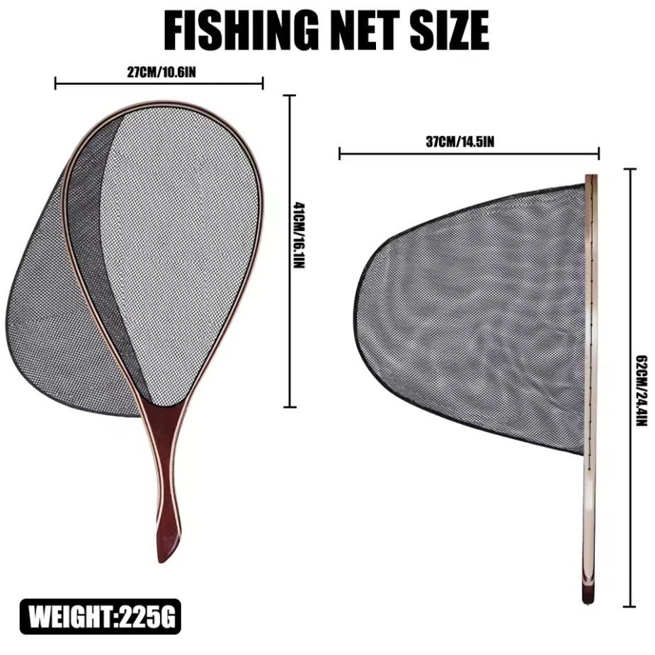 Red de aterrizaje de goma con mango de madera para pesca con mosca - imagen 4