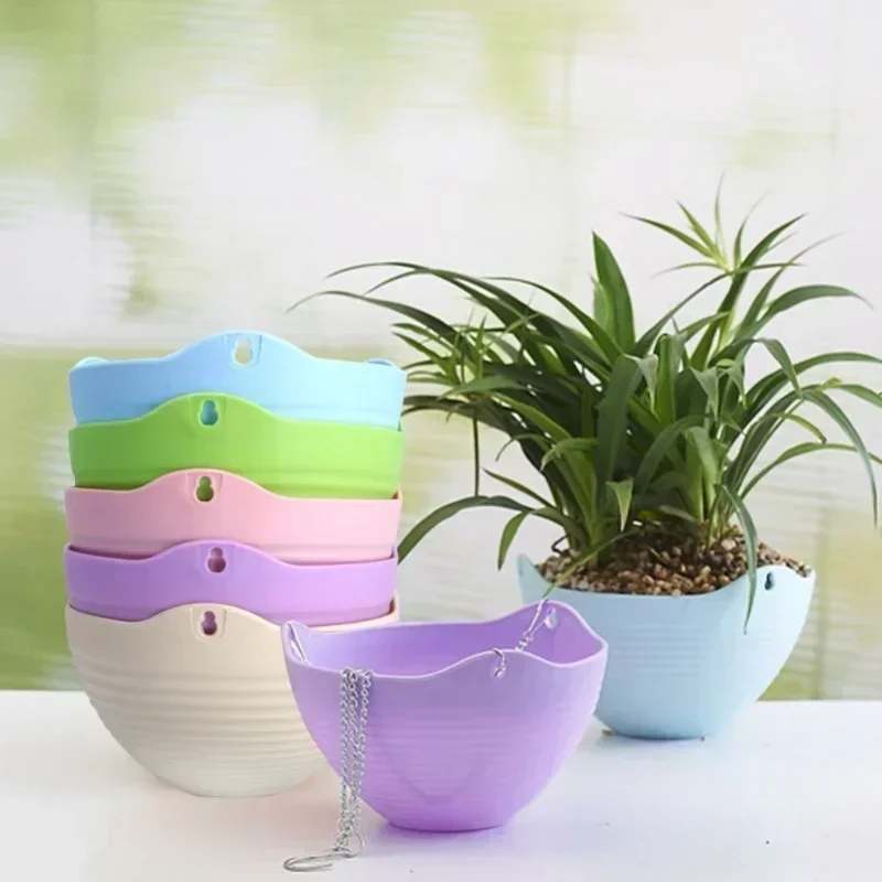 Maceta colgante de resina gruesa - Cesta de cadena para jardin - imagen 5