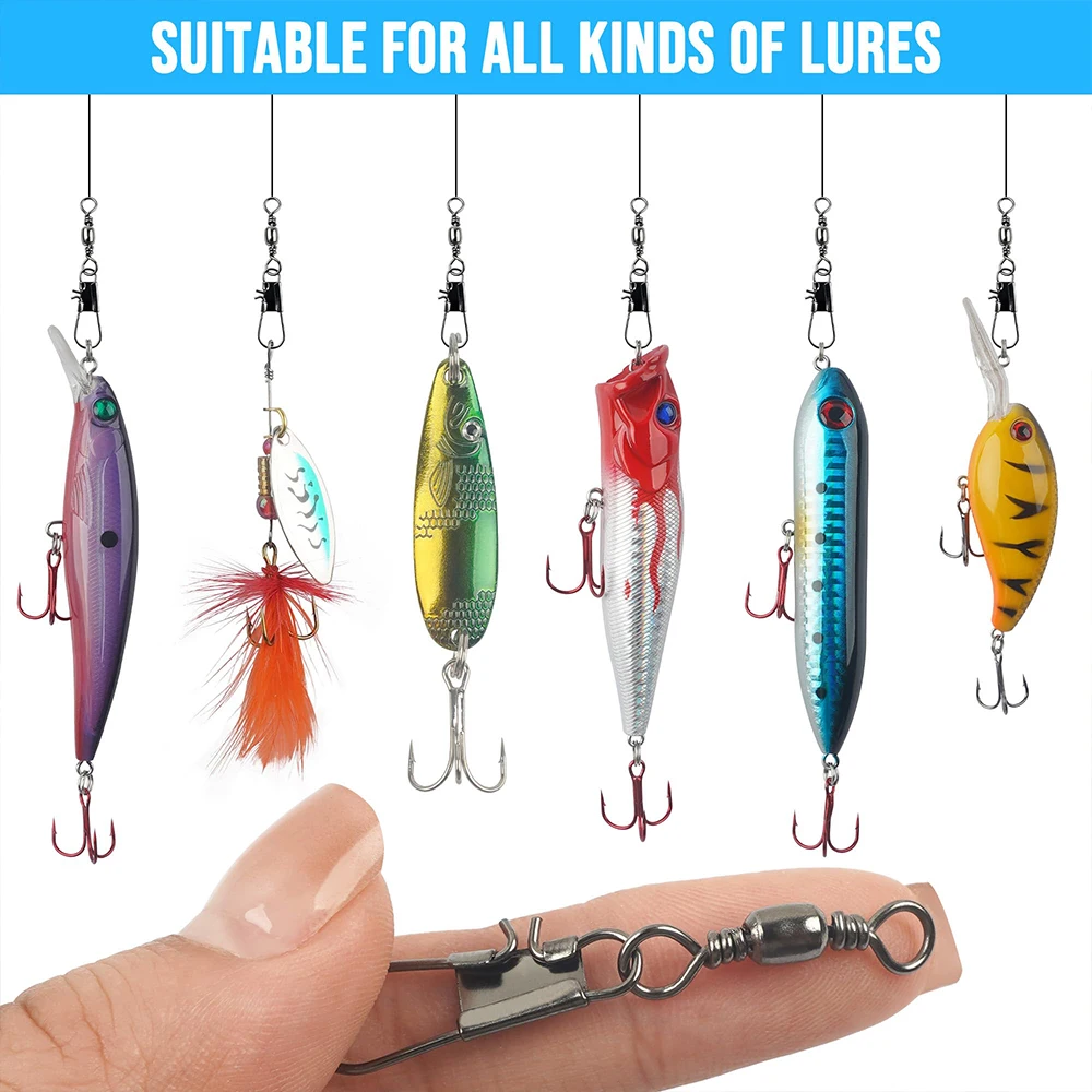 Kit de broches giratorios de pesca de barril, 100 Uds., giratorios de barril con broches de seguridad, conexión rápida, accesorios de aparejos de pesca giratorios - imagen 5