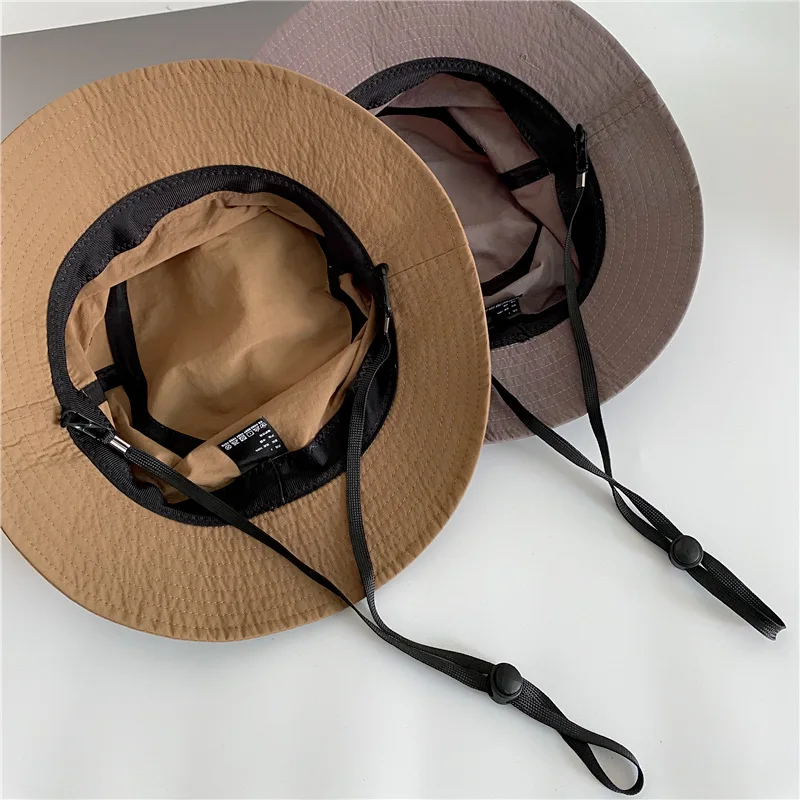 Sombrero de cubo de cuerda a prueba de viento de secado rápido para hombres y mujeres, sombreros de Sol de verano, gorra de pesca informal versátil, logotipo impreso personalizado, al aire libre - imagen 4