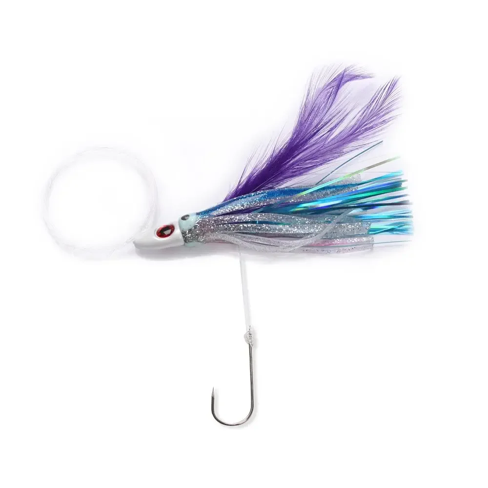 Cebo de pulpo de agua salada atado con gancho de pluma/gancho de cabeza de plomo, de cola larga Gancho de cuerda, falda de curricán, accesorios de señuelo, aparejos - imagen 2