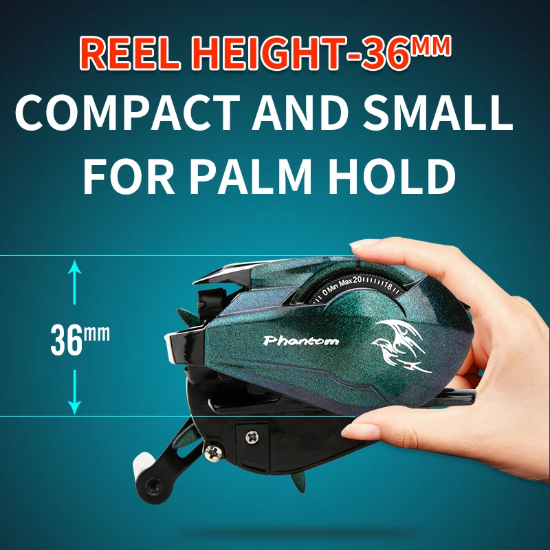 CEMREO Juego de luz Carrete de pesca de fundición de cebo Sistema de freno magnético 7.1: 1 Carrete de pesca de cuerpo pequeño Modelo:PHANTOM - imagen 2