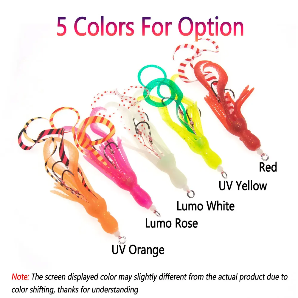 Bimoo, 1 unidad, 9,5 cm, falda luminosa suave de pulpo, señuelo, anzuelo auxiliar, anzuelo doble de agua salada, anzuelos Inchiku, señuelo de pesca Swimbait - imagen 5