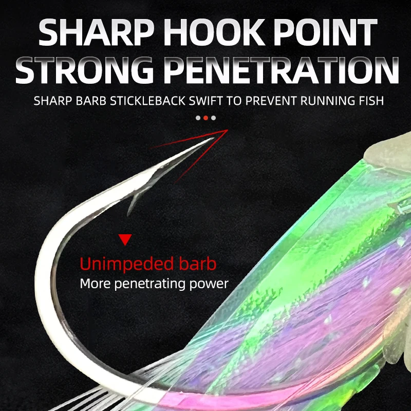 Mezcla de 5 unids/bolsa, 5 anzuelos, aparejos Sabiki, Señuelos de pesca de agua salada, aparejos de cebo, piel de pescado Real, gancho de cuerda, caballa, resplandor, aparejos Sabiki - imagen 4