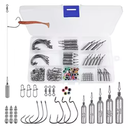 Kit de accesorios de pesas de pesca, aparejo de tiro directo, anzuelos de gusano loco, herramientas de peso de uñas para aparejos de pesca de lubina y salmón, 107 piezas