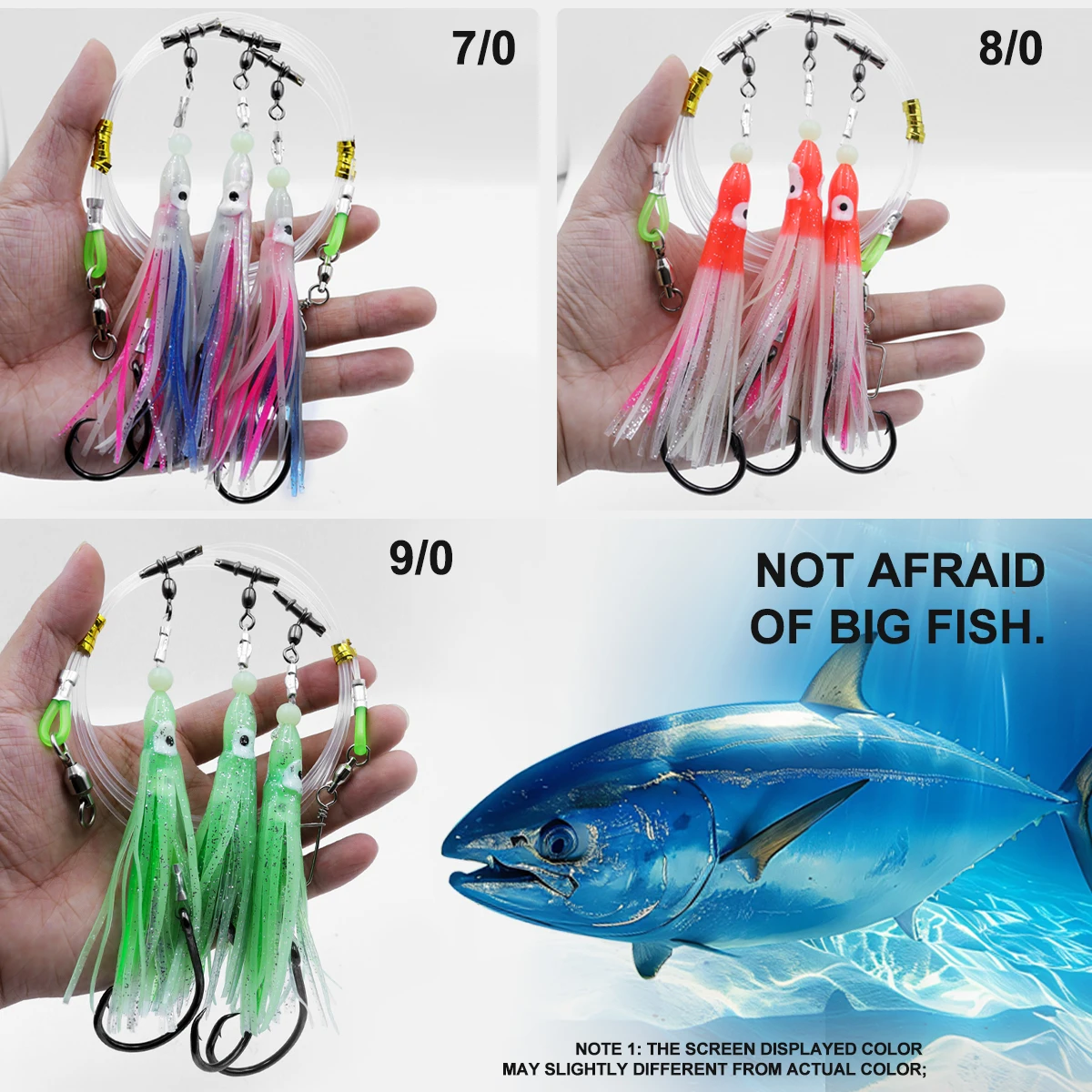 ZYZ-anzuelos de cuerda de pesca en el mar, cebo falso de pulpo luminoso con círculo negro, para agua salada, 7/0 #8/0 #9/0 # - imagen 5