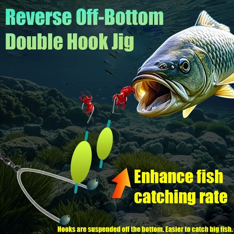 Juego de sedal de doble gancho con parte inferior inversa, anzuelo de pesca inverso, sublínea, pesca de carpa europea, aparejo invertido, 3 uds. - imagen 5