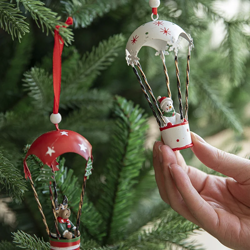 Colgante de paracaídas con globo aerostático navideño, decoraciones navideñas creativas, colgante para árbol de Navidad - imagen 3