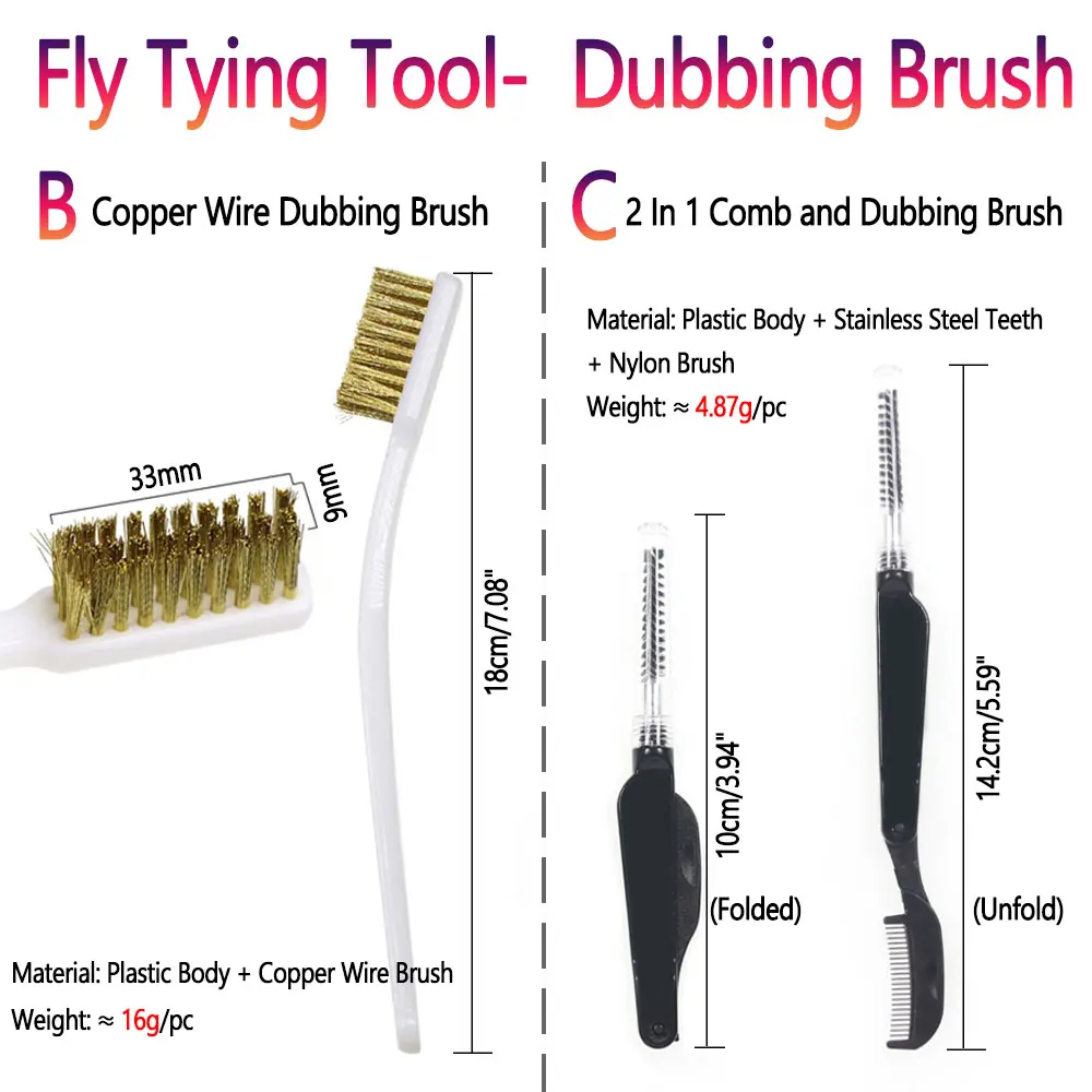 Bimoo-Herramienta para atar moscas, acabado de látigo, enhebrador de bobina, tijeras, cepillo de doblebado, apilador de pelo, peine de aguja Bodkin - imagen 5