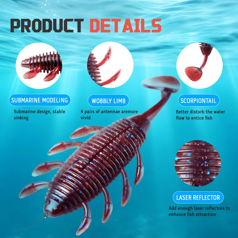 Soloking-cebo Artificial suave UV de alta calidad, 8,3 cm, alta elasticidad, para insectos, Craw, camarones, gusanos, señuelo para pesca de lubina y Lucio - imagen 5