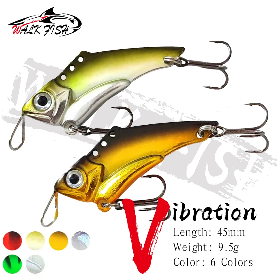 WALK FISH 1 Uds 45mm 9,5g VIB cuchara vibratoria cebo de Metal duro fondo antiadherente agua dulce pescado volteado de larga distancia