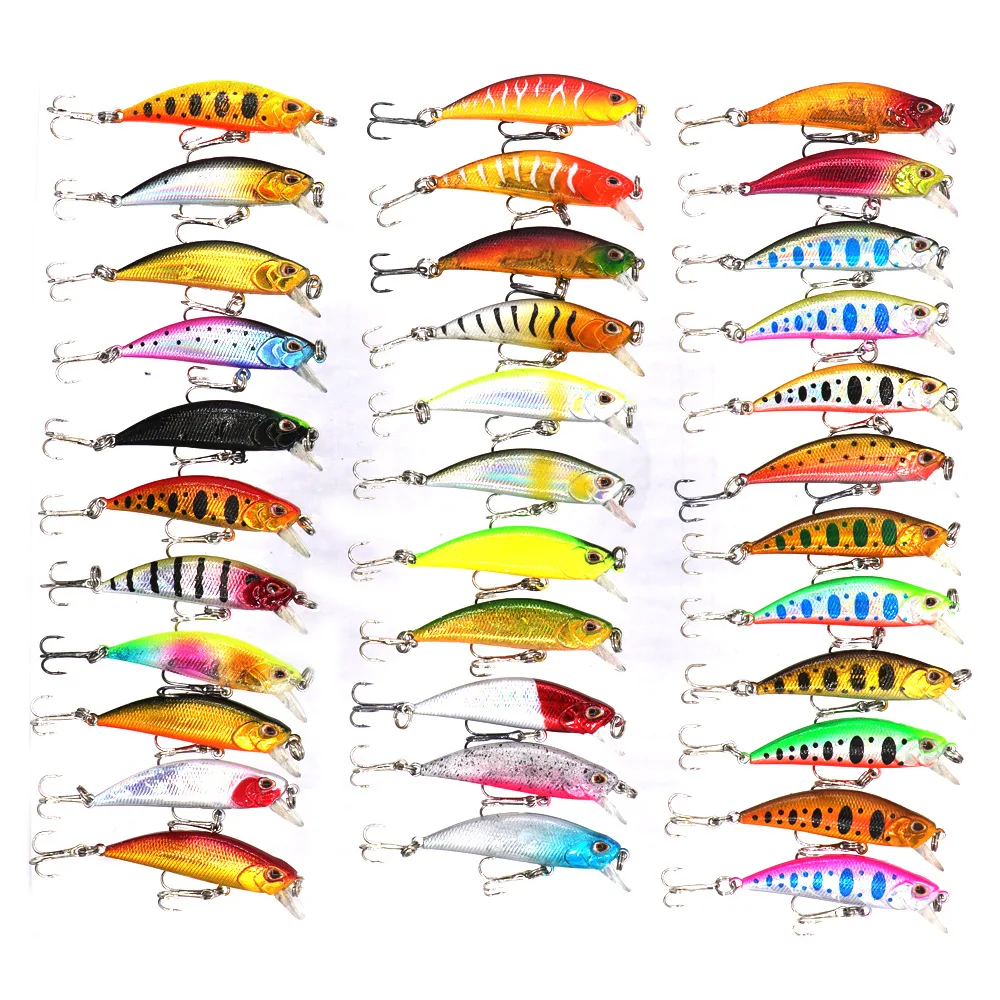 Señuelo de pesca de 34 colores, 5g/5cm, pececillo que se hunde, ojos 3D, curricán láser, cebo de plástico Buzz con 2 anzuelos Trible - imagen 4