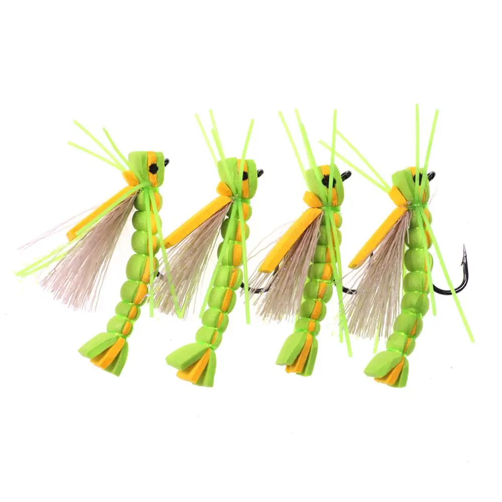 Wifreo-tolva de espuma flotante verde de 4 piezas, mosca seca, trucha arcoíris, percha, lubina, pesca con mosca, señuelos #4 - imagen 5