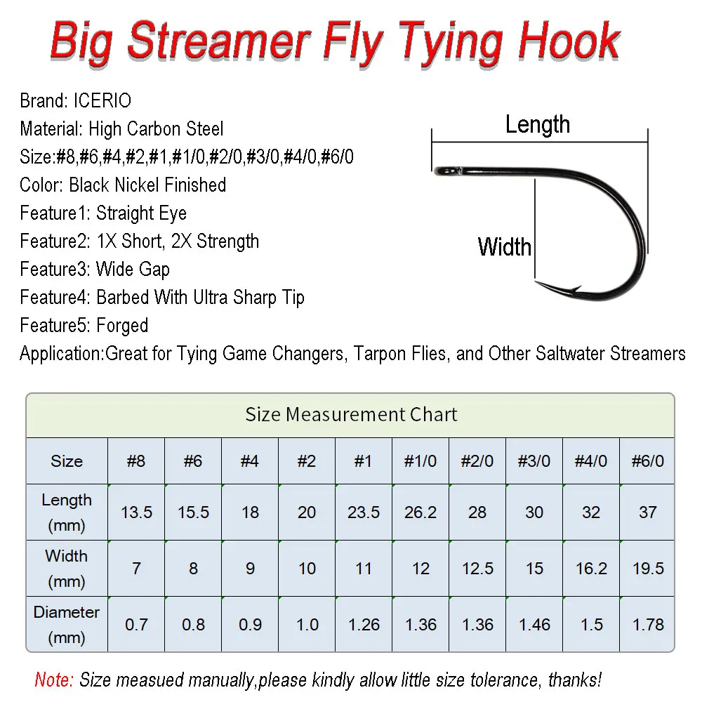 ICERIO-anzuelo de fuerza de 30 piezas para atar moscas, serpentina de pesca de agua salada, cambiadores de juego, 8 ~ #6/0 - imagen 2