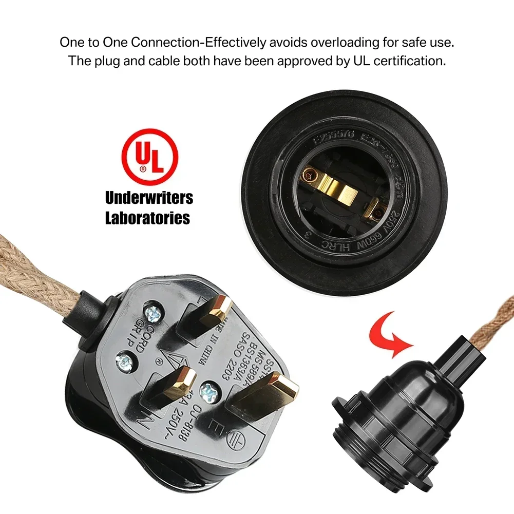 Luces colgantes de 4,5/3,5 M, montaje de iluminación de techo, Bases de lámpara E27, Kit suspendido con cable enchufable, cuerda de cáñamo, lámparas colgantes rústicas - imagen 3