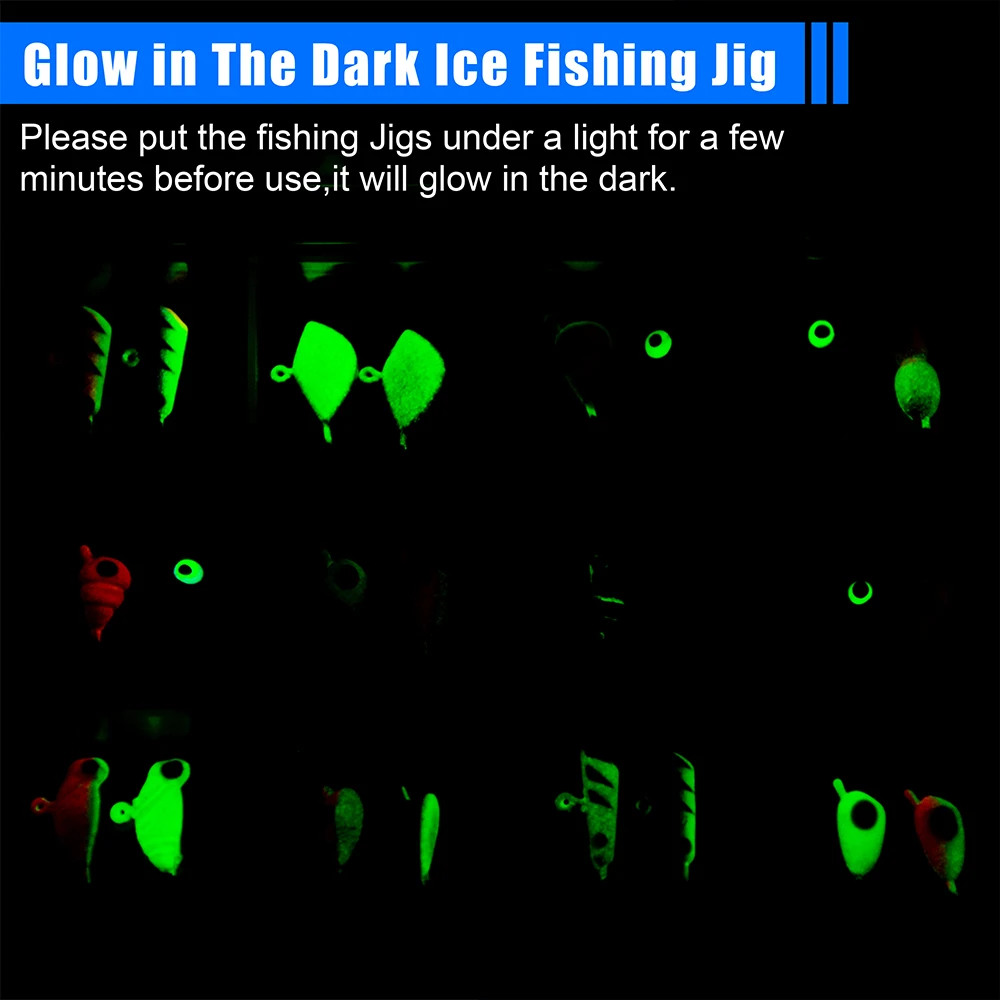 Kit de Señuelos para pesca en hielo, 24 Uds., equipo luminoso para pesca en hielo, Crappie Panfish, anzuelos para cabeza, anzuelos de pesca para invierno, Jigging Walley - imagen 5
