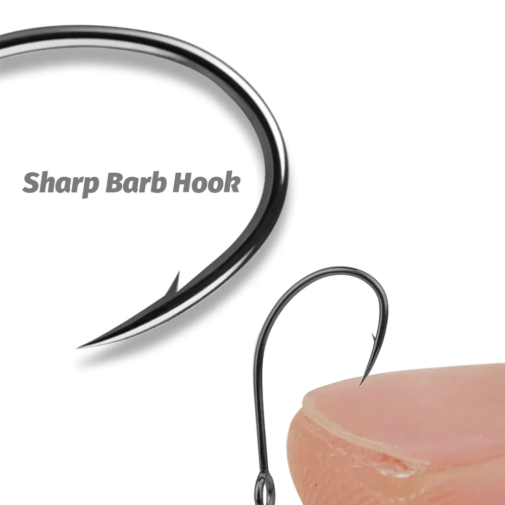 50 ganchos individuales de anillo grande 2 # 4 # 6 # 8 # 10 # Afilado Barb 20 piezas círculo gancho gusano acero al carbono ayudar pesca con mosca aparejos anzuelo - imagen 3