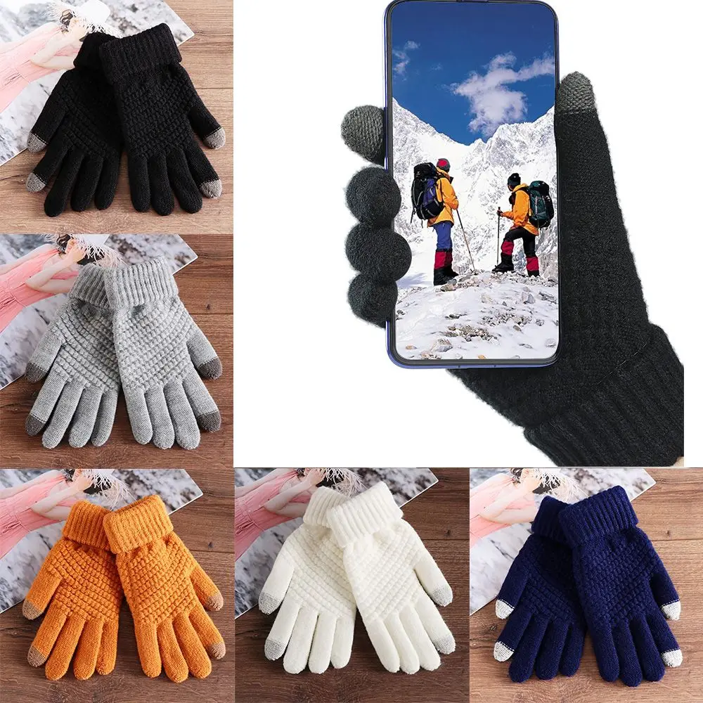 Guantes de lana de punto para mujer, manoplas gruesas de dedo completo, pantalla táctil, moda de invierno - imagen 5