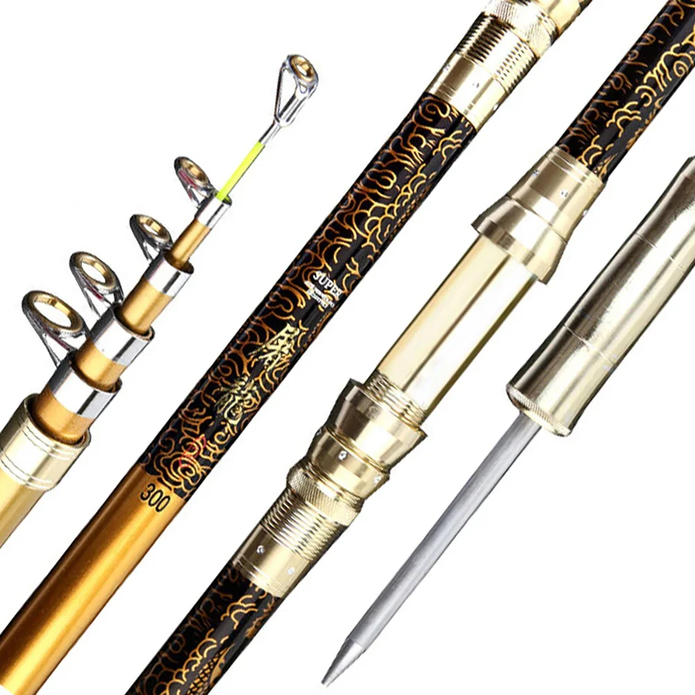 Caña de pescar profesional de carpa de Metal, 2,1 m-3,6 m, fibra de vidrio dorada, mango EVA, cañas giratorias telescópicas, peso de pesca de 5kg, mar y río - imagen 3