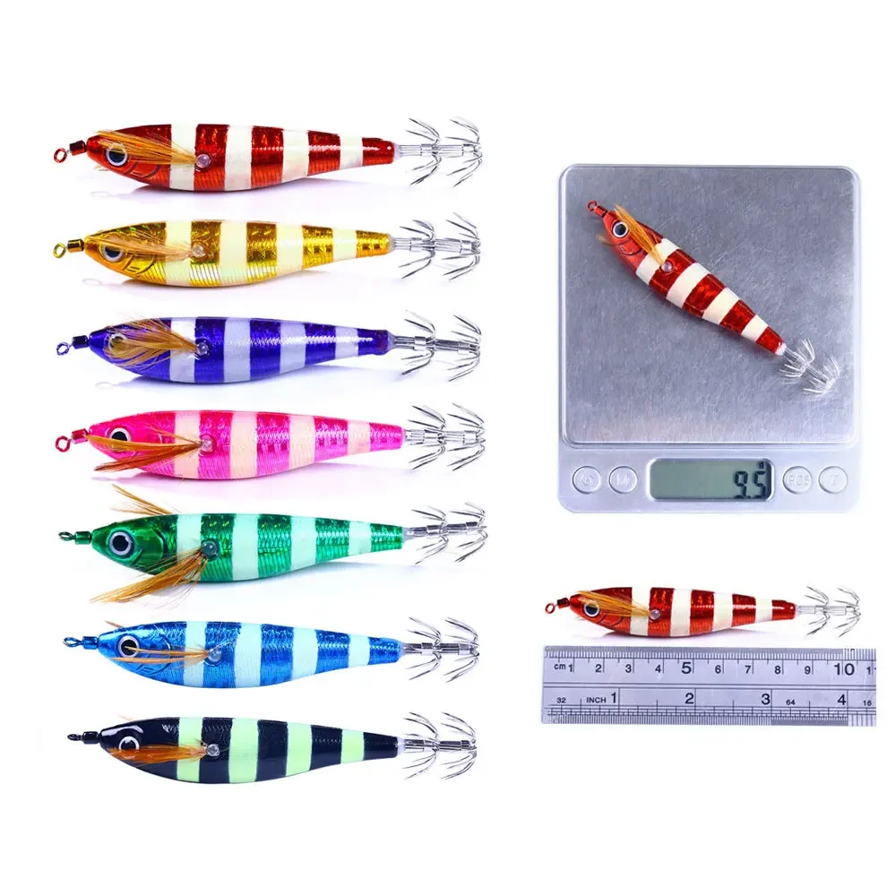 Plantillas de calamar luminosas en caja de 105mm y 9,5g, anzuelo de calamar, pulpo, camarones de madera, sepia, señuelo de pesca, anzuelo de doble paracaídas, cebo de fundición - imagen 5