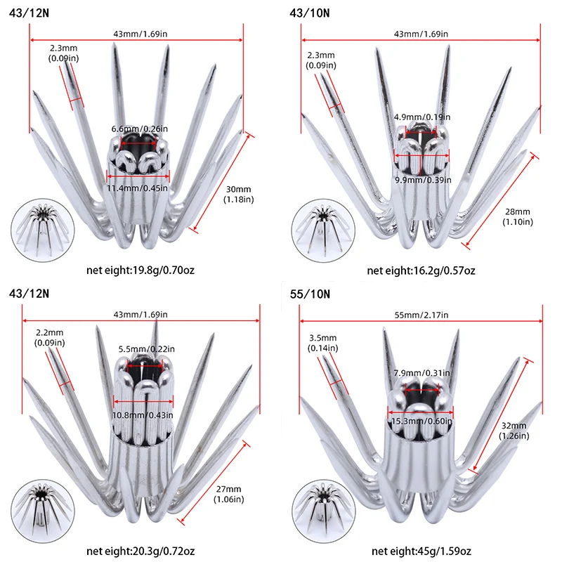 Anzuelo de calamar grande de acero inoxidable grueso, combinación de accesorios grandes de Calamari, pesca en barco oceánico, pulpo, sepia, 10 Uds. - imagen 4