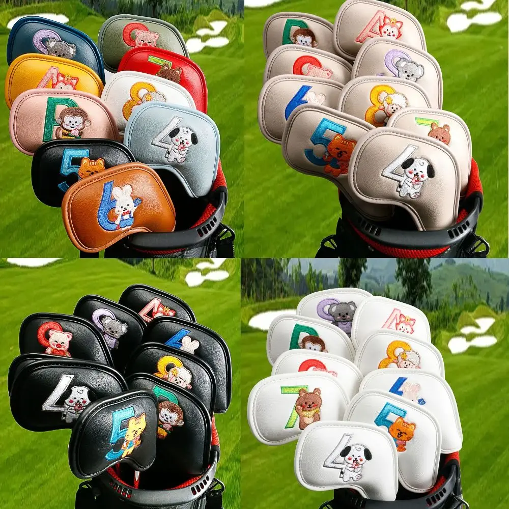 Juego de fundas para la cabeza de Golf de PU, 9 piezas, impermeable, patrón bordado, cubierta para la cabeza del palo de Golf, funda protectora portátil para golfistas - imagen 5